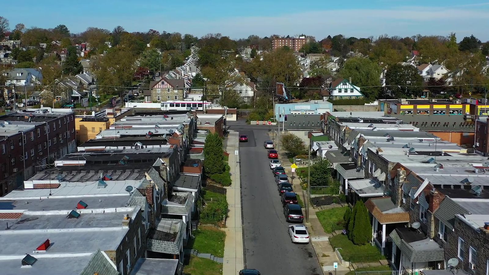 Aerial view of a residential neighborhood